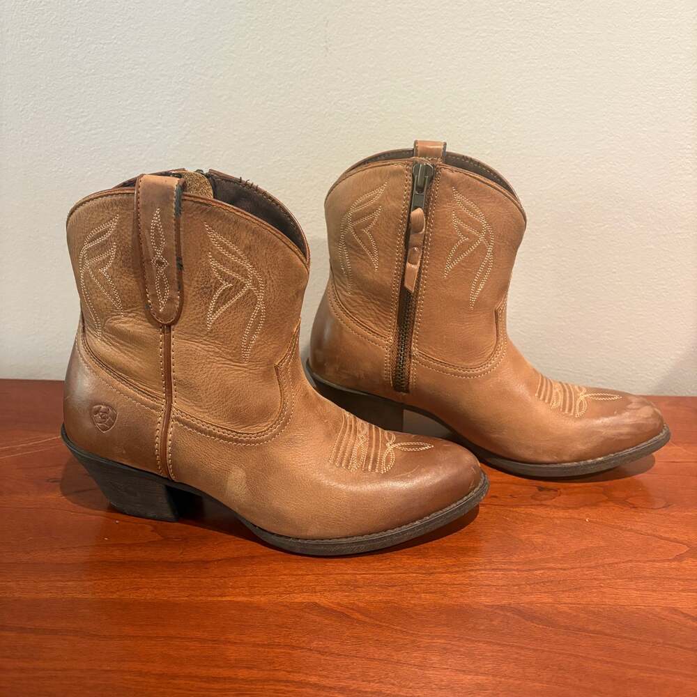 Ariat Darlin Women's Western Ankle Boots Size 7B Brown Leather Side Zip Cowgirl
